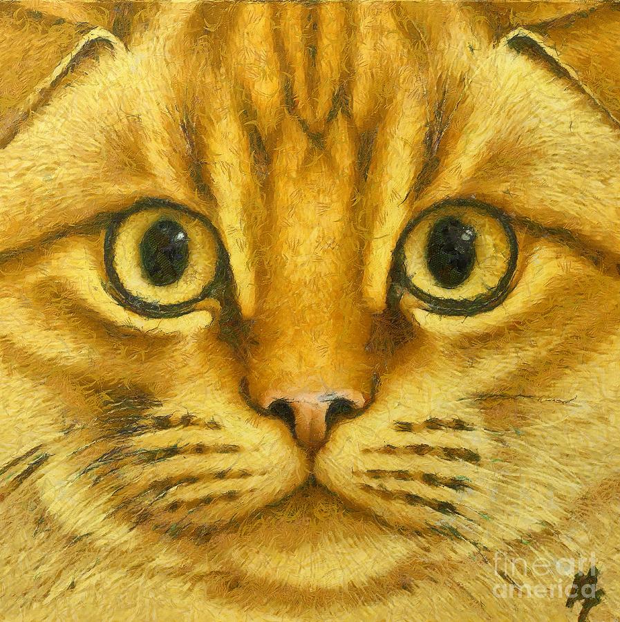 897x900 The French Orange Cat Painting By Dragica Micki Fortuna - Orange Cat Painting
