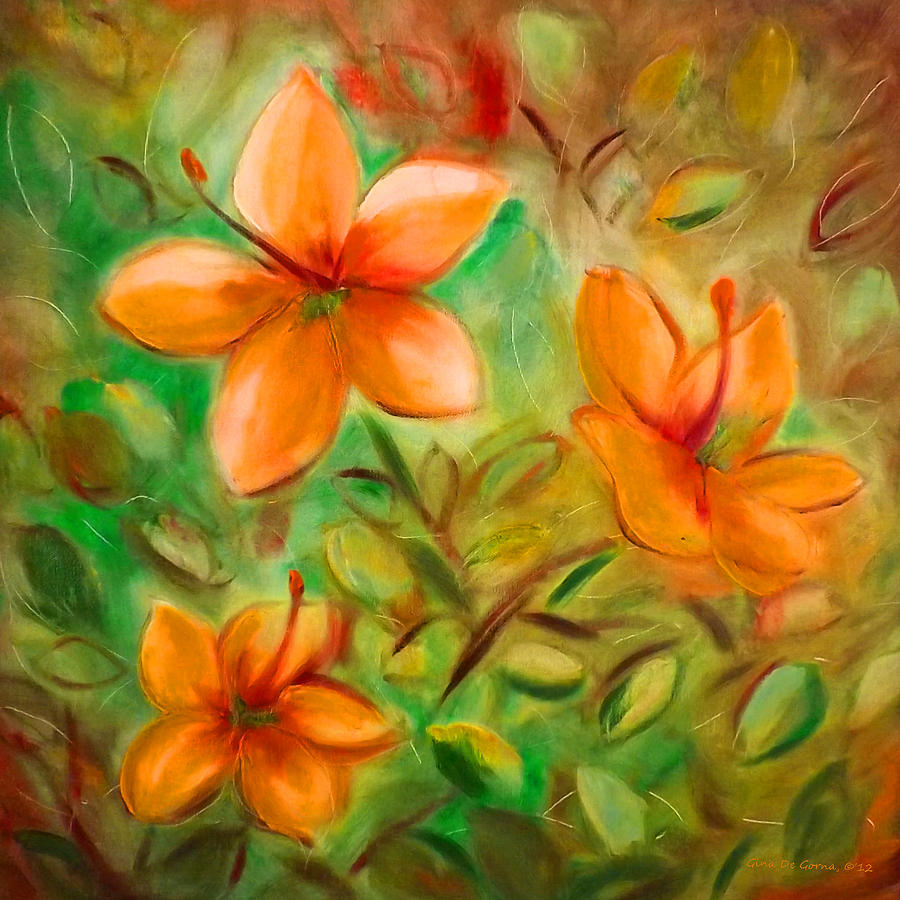 900x900 Orange Flowers Painting By Gina De Gorna - Orange Flower Painting