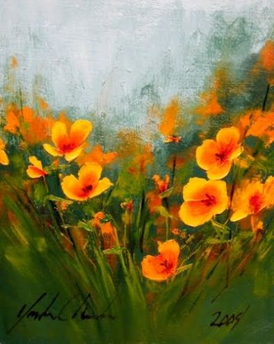 394x495 Orange Wild Flowers Original Art Painting By Justin Clements - Orange Flower Painting
