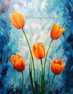 236x303 Original Painting Orange Tulips Acrylic Large Wall Art 16x20 - Orange Flower Painting