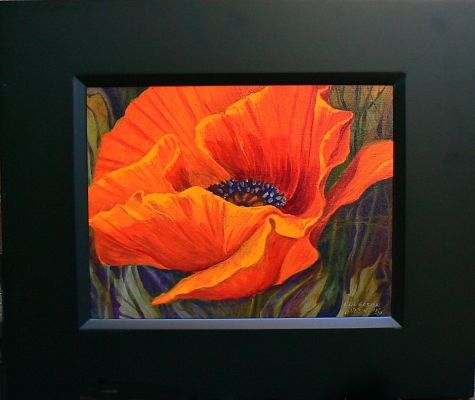 475x400 Poppy, Red Orange Flower Original Art Painting By Carol Nelson - Orange Flower Painting