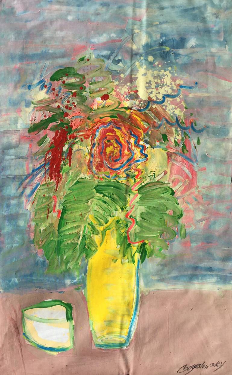 770x1243 Saatchi Art Still Life With Orange Flowers In Yellow Vase. - Orange Flower Painting