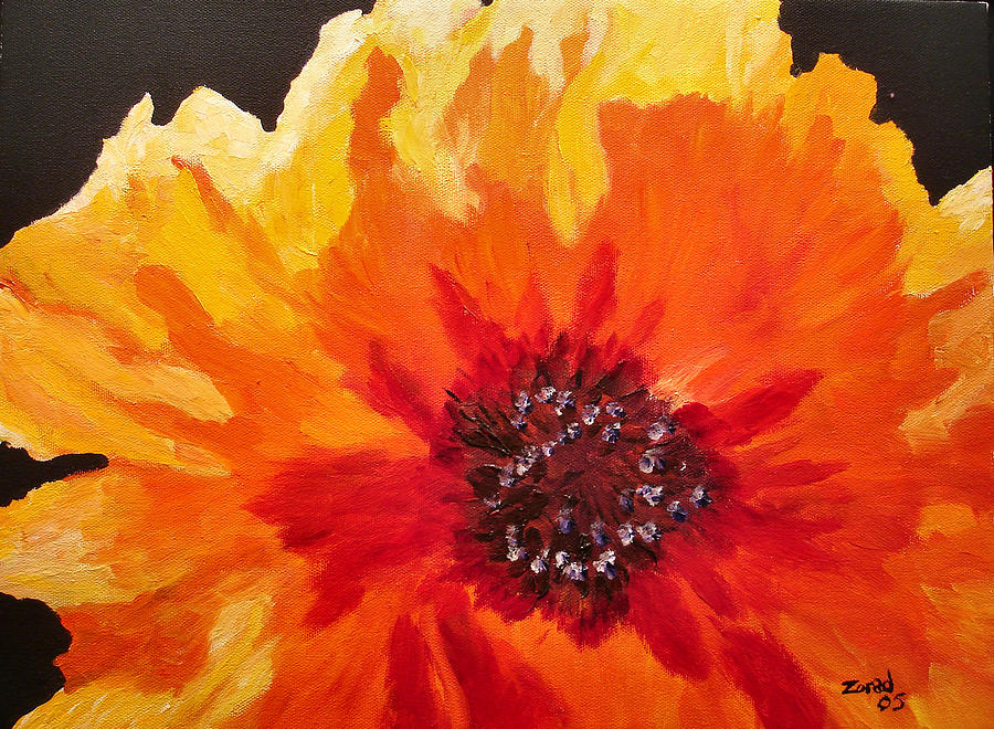 900x660 Abstract Orange Flower Painting By Mary Jo Zorad - Orange Flower Painting