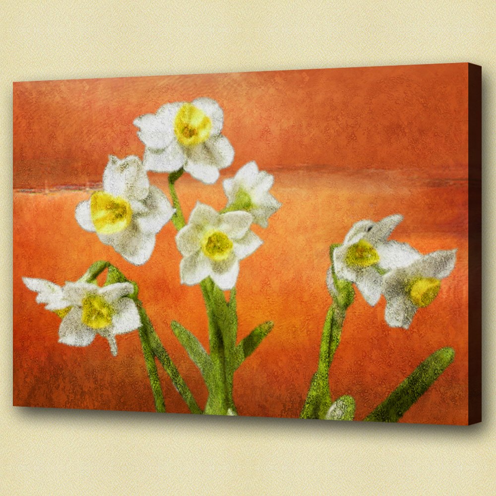 1000x1000 Buy Beautiful Orange Background And White Flowers By Community - Orange Flower Painting