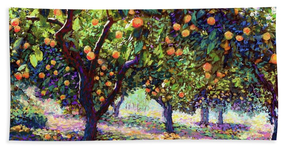 967x500 Orange Grove Of Citrus Fruit Trees Beach Sheet For Sale By Jane Small - Orange Grove Painting