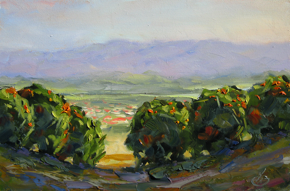 1000x661 Tom Brown Fine Art Orange Grove, Trees, Mountains, California - Orange Grove Painting
