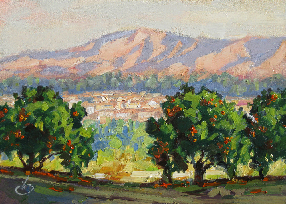 1000x714 Tom Brown Fine Art Orange Grove Amp Mountains, 6x8 Inch California - Orange Grove Painting