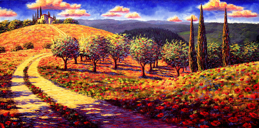 900x447 Tuscany Olive Grove Road Home Painting By Sesillie - Orange Grove Painting