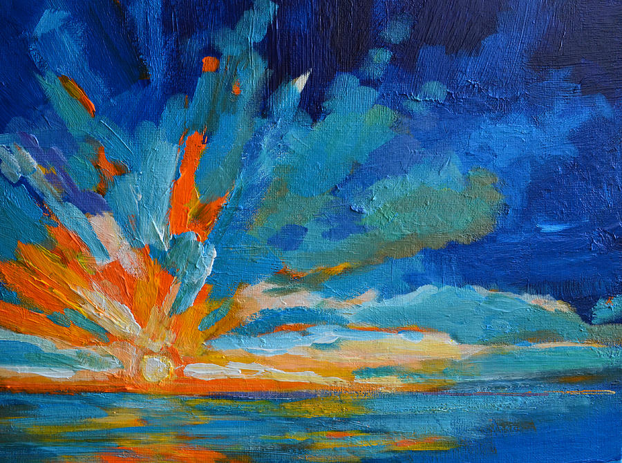 900x670 Orange Blue Sunset Landscape Painting By Patricia Awapara - Orange Sunset Painting