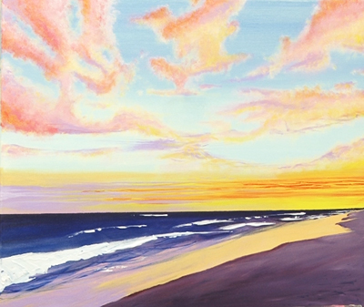 400x337 Pink And Orange Sunset Painting By Montmartejoe - Orange Sunset Painting