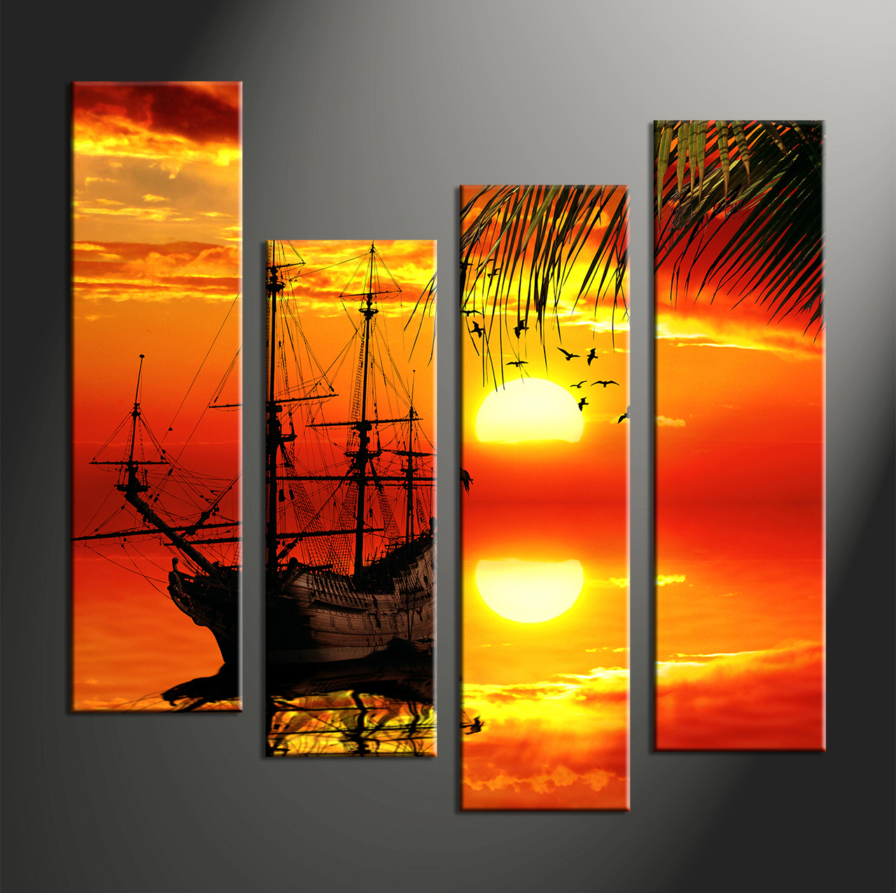1280x1277 4 Piece Red Canvas Landscape Sunset Wall Decor - Orange Sunset Painting