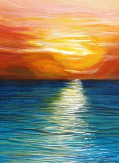 236x324 Sold!! Orange Sunset Over The Ocean. Large Acrylic On Canvas - Orange Sunset Painting