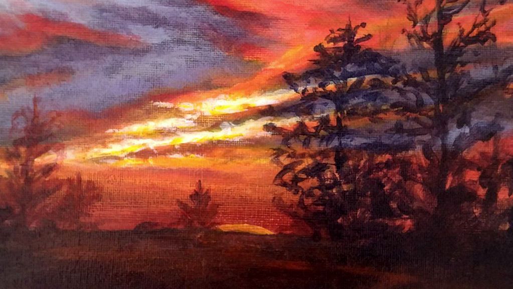 1023x576 Sunset From My Backyard. Orange Sunset Acrylic Painting Remote Works - Orange Sunset Painting