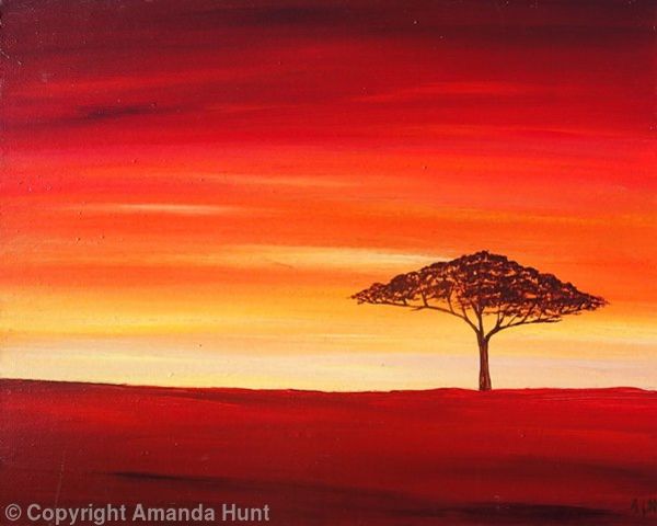 600x480 African Orange Sunset - Orange Sunset Painting
