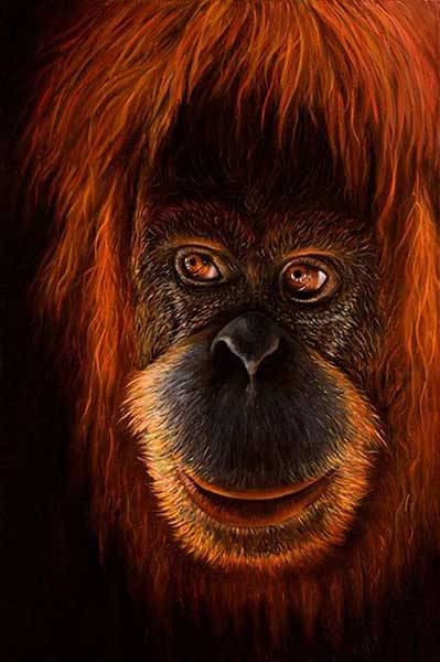 399x600 Orangutan Lost In His Thoughts Oil Painting Sylwia Rusak Art - Orangutan Painting