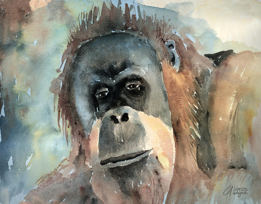 900x705 Orangutan Painting By Arline Wagner - Orangutan Painting