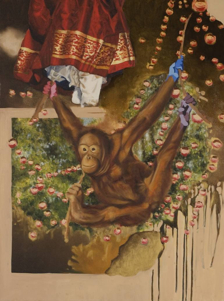 770x1031 Saatchi Art Flying Orangutan Painting By Chloe Moon - Orangutan Painting