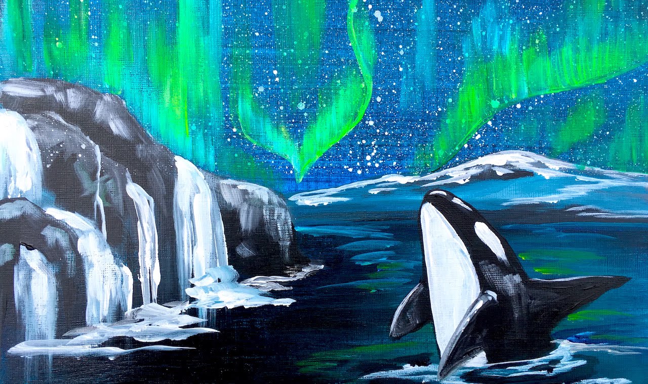 1280x760 Beginner Aurora Borealis And Orca Whale Acrylic Painting Tutorial - Orca Painting