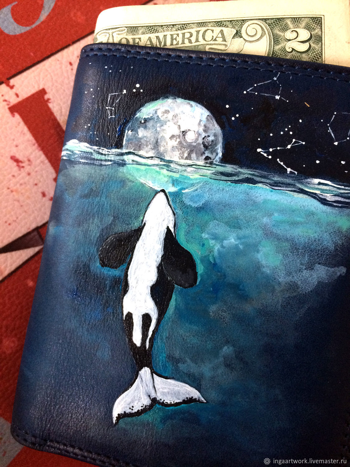 1125x1500 Orca Painting Whale Coin Purse Blue Men Leather Wallet Painted Art - Orca Painting