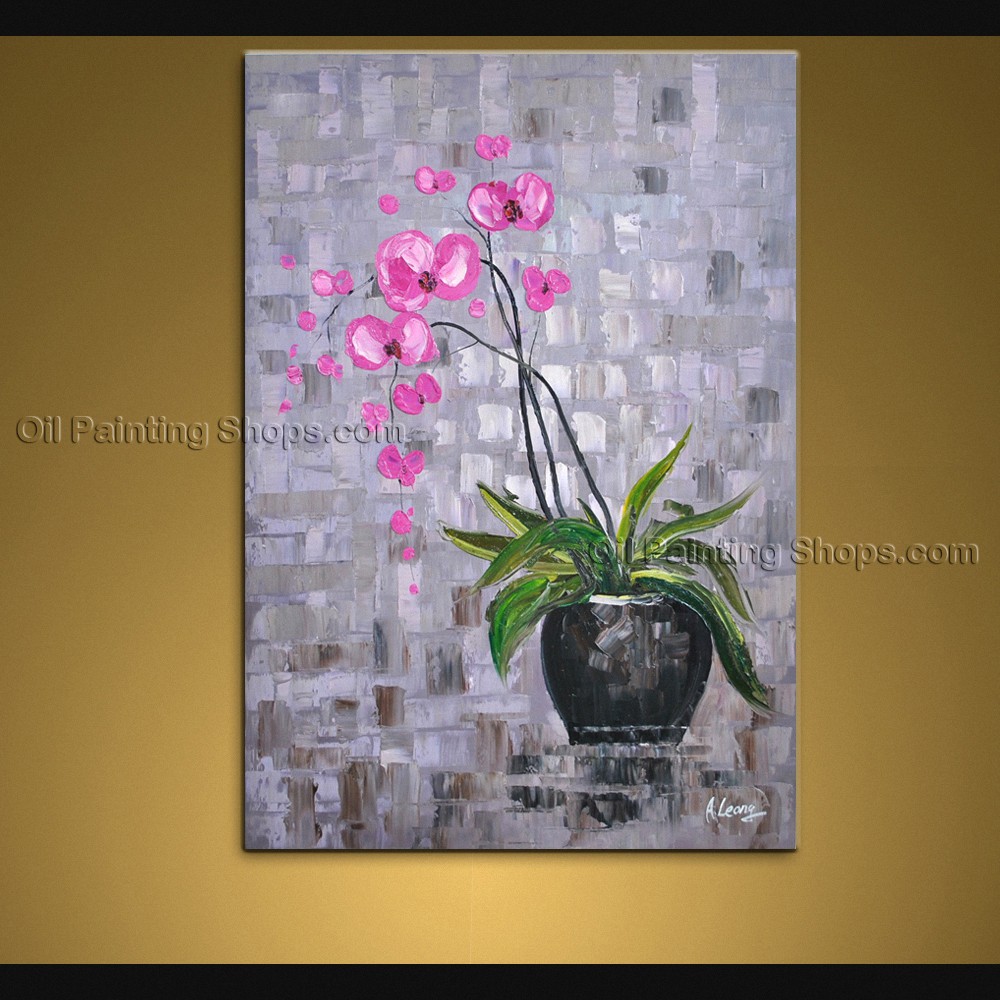 1000x1000 Elegant Contemporary Wall Art Floral Painting Orchid Flower Oil Canvas - Orchid Canvas Painting