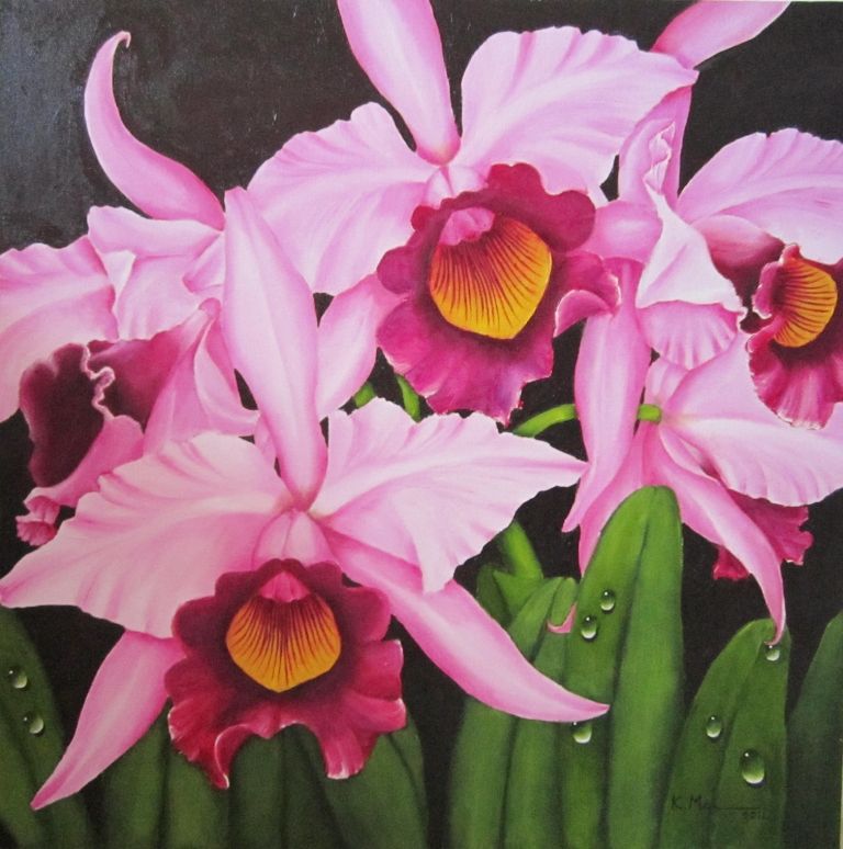 768x774 Pink White Orchids Painting Yong Koon Mei Oil Amp Watercolour - Orchid Canvas Painting