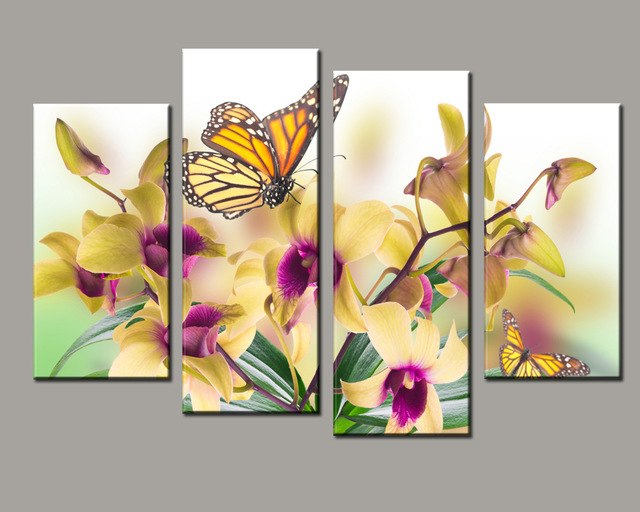 640x512 Cuadros Decoration Beautiful Butterfly Orchid Canvas Painting - Orchid Canvas Painting