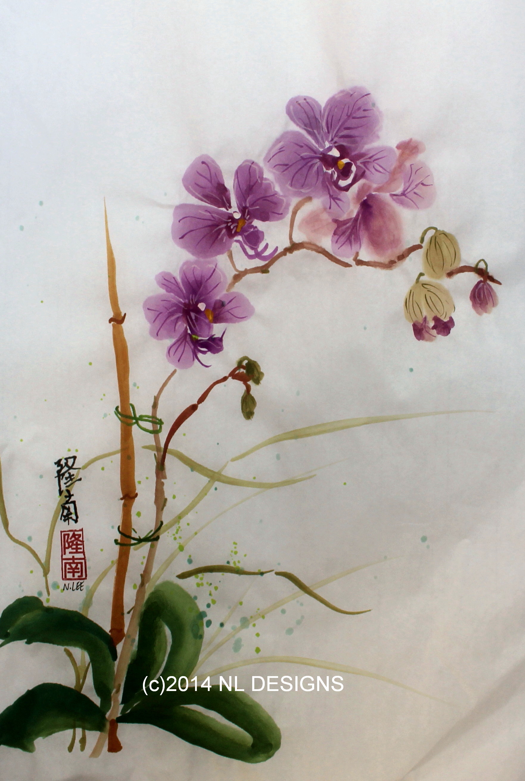 1763x2621 Orchid Nurtured With Love Japanese Brush Painting - Orchid Flower Painting