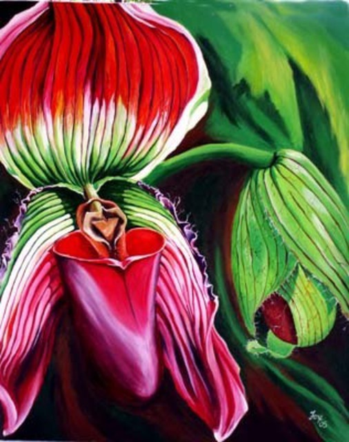 506x640 Sharon Fox Mould Artwork Orchid Imagination Original Painting - Orchid Painting Acrylic