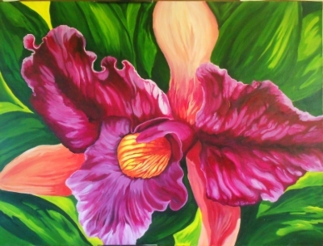 640x488 Sharon Fox Mould Artwork Purple Orchid Original Painting - Orchid Painting Acrylic