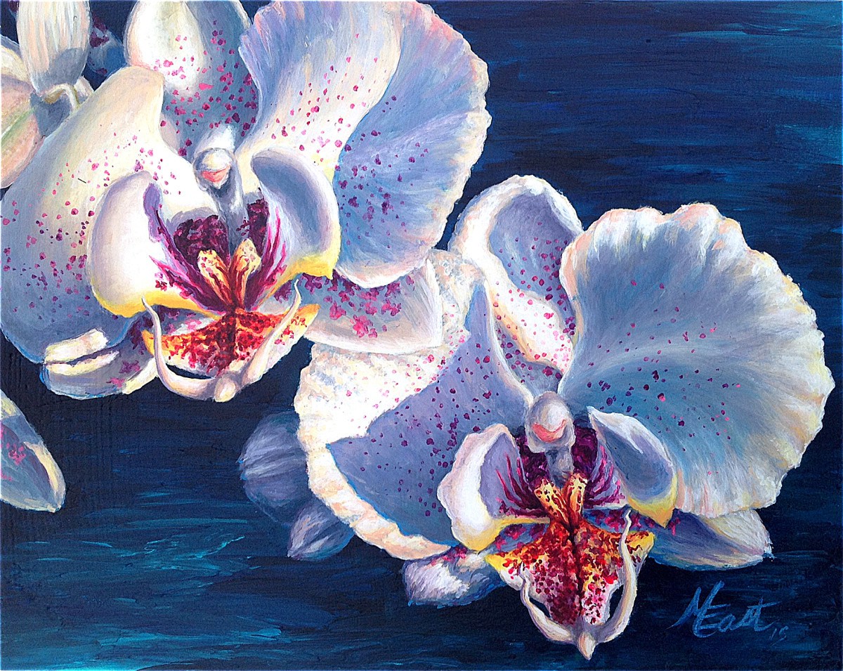 1200x955 Two White Orchids Acrylic Painting - Orchid Painting Acrylic