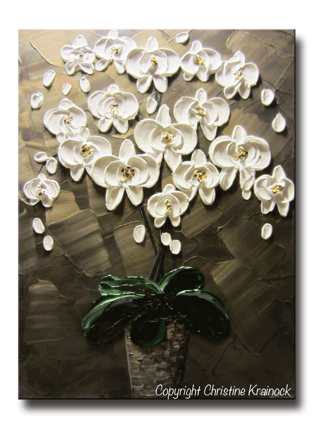 1024x1365 Original Art Abstract Painting Orchids White Flowers Textured - Orchid White Painting