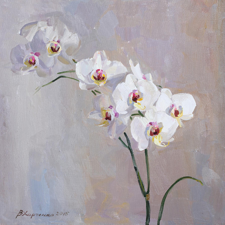 899x900 White Orchid Painting By Victoria Kharchenko - Orchid White Painting
