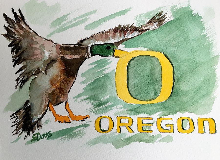 900x653 Oregon Ducks Painting By Elaine Duras - Oregon Ducks Painting