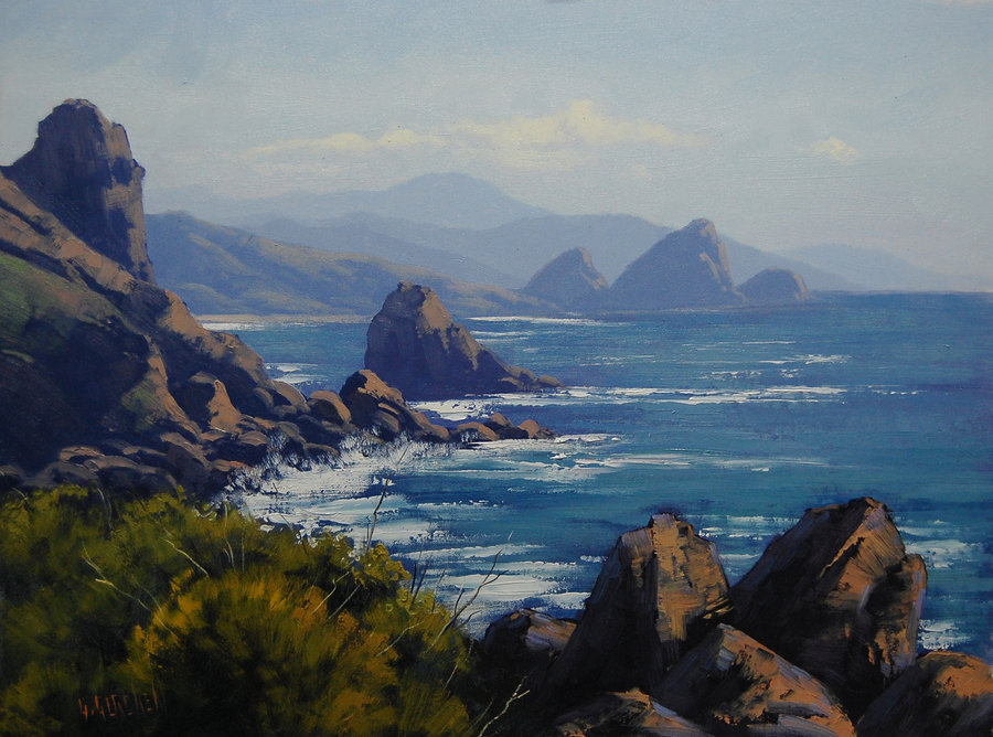 900x668 Oregon Ocean Painting By Artsaus - Oregon Painting