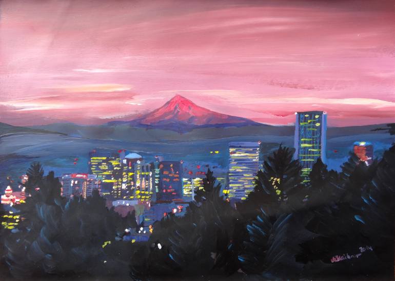 770x549 Saatchi Art Portland Oregon With Red Mt Hood - Oregon Painting