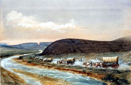 500x325 This Painting Depicts Settlers Along The Oregon Trail. They Are - Oregon Trail Painting