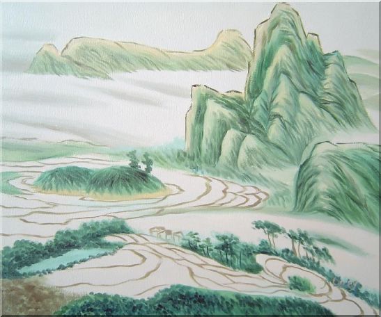 547x456 Framed Oriental Mountain And Farm Fields Oil Painting Landscape - Oriental Painting