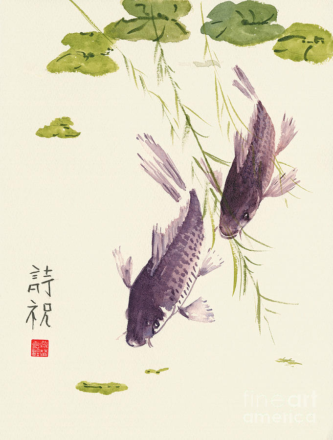 681x900 Oriental Koi Iii Painting By Sandy Linden - Oriental Painting