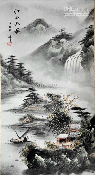 400x737 Oriental Landscape Paintings Chinese Silk Scrolls Hanging Painting - Oriental Painting