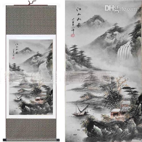 500x500 Oriental Landscape Paintings Chinese Silk Scrolls Hanging Painting - Oriental Painting On Silk