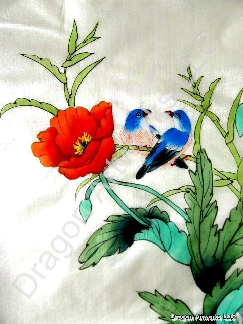 480x640 Oriental Silk Flowers And Birds Painting - Oriental Painting On Silk