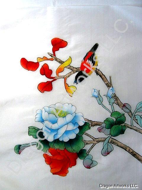 480x640 Oriental Style Chinese Silk Painting Of Bird And Flowers - Oriental Painting On Silk