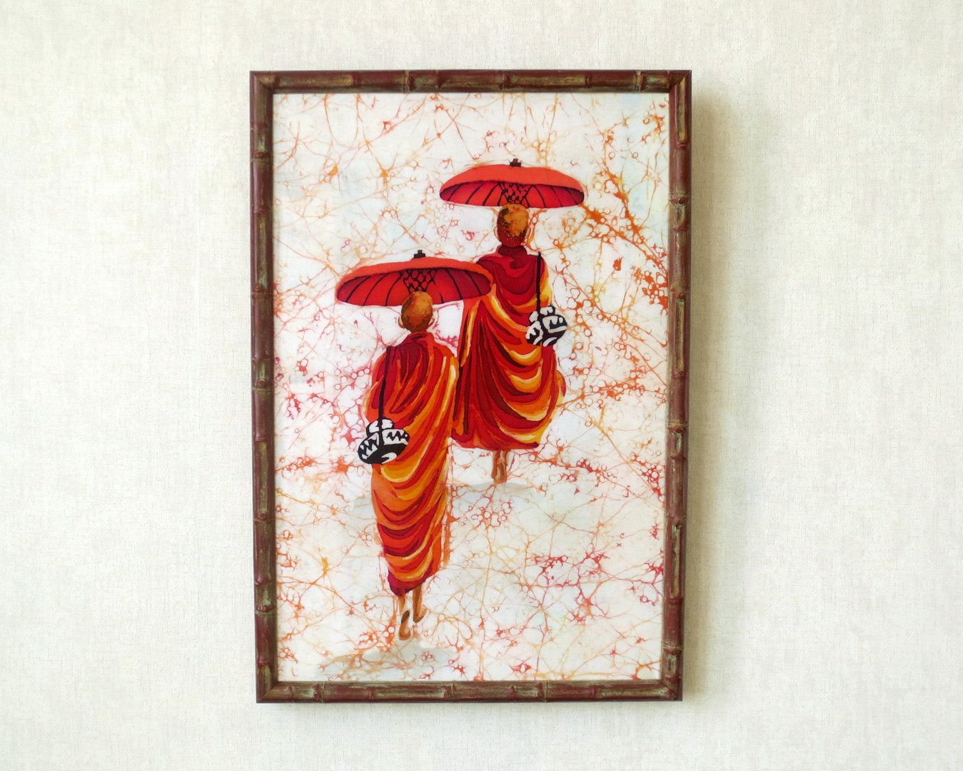 1349x1080 Buddhist Monk Painting Oriental Silk Art Hot Batik Wall Decor - Oriental Painting On Silk