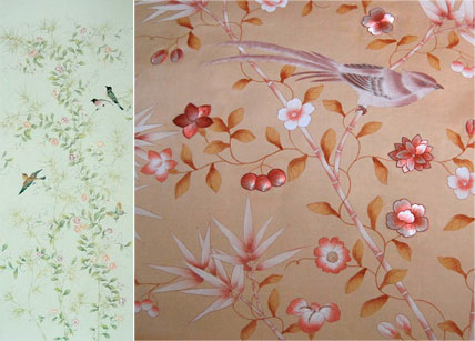 428x307 Hand Painted Wallpaper Chinoiserie Wallpaper Silk Wallpaper - Oriental Painting On Silk