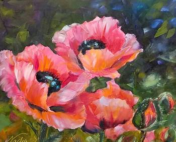 350x282 Oriental Poppies By Nadia Louderback - Oriental Poppies Painting