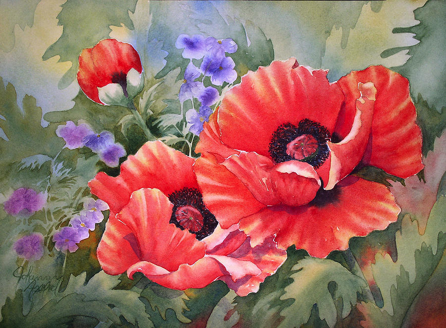 900x662 Oriental Poppy Painting By Johanna Axelrod - Oriental Poppies Painting