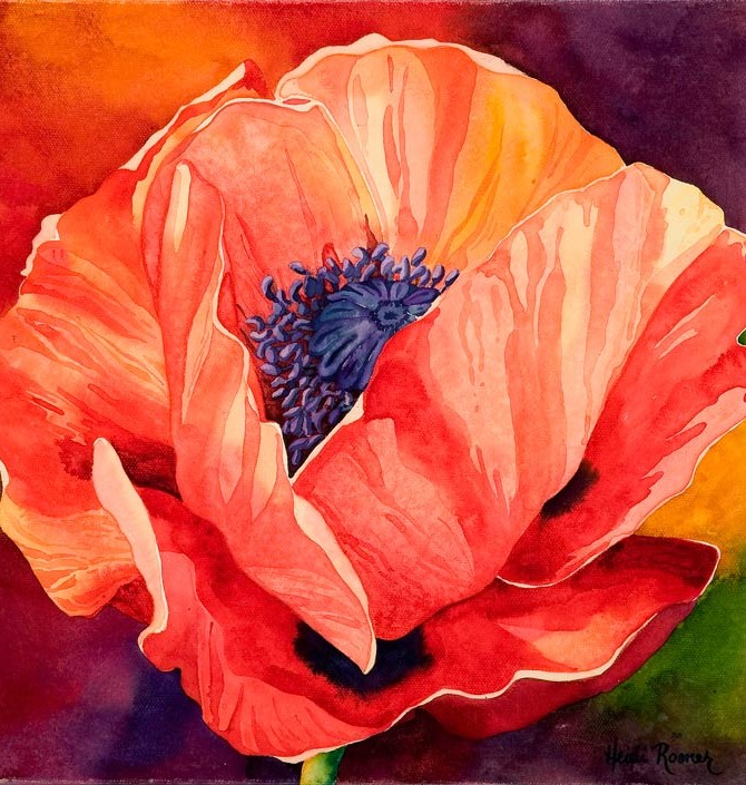 670x705 Red Pop, Floral Watercolor, - Oriental Poppies Painting