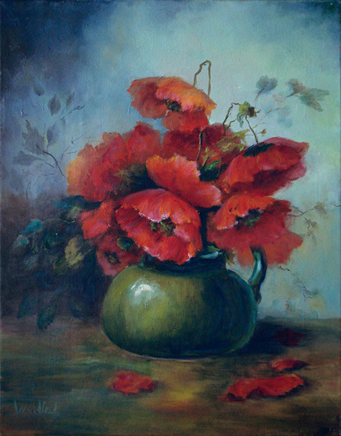 495x634 Still Life With Red Oriental Poppies Billye Woodford - Oriental Poppies Painting