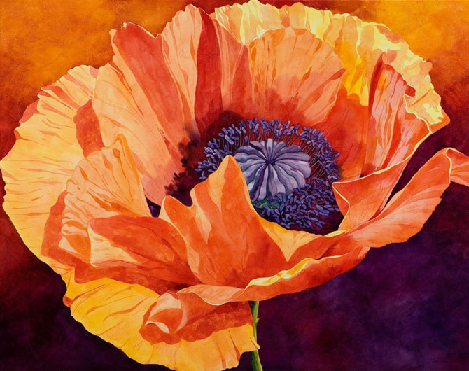 670x530 Grace, Red Poppy Watercolor Painting - Oriental Poppies Painting