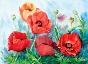 300x219 Large Oriental Poppies Painting Cutting Board, 11.5x15.5 High - Oriental Poppies Painting